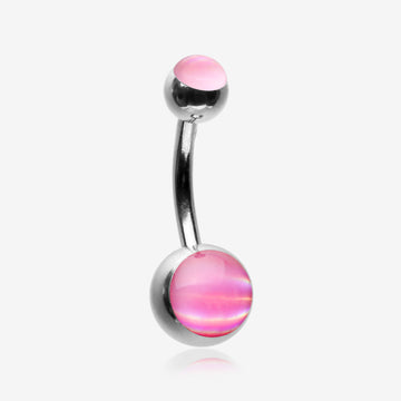Iridescent Holographic Sparkle Belly Button Ring-Pink